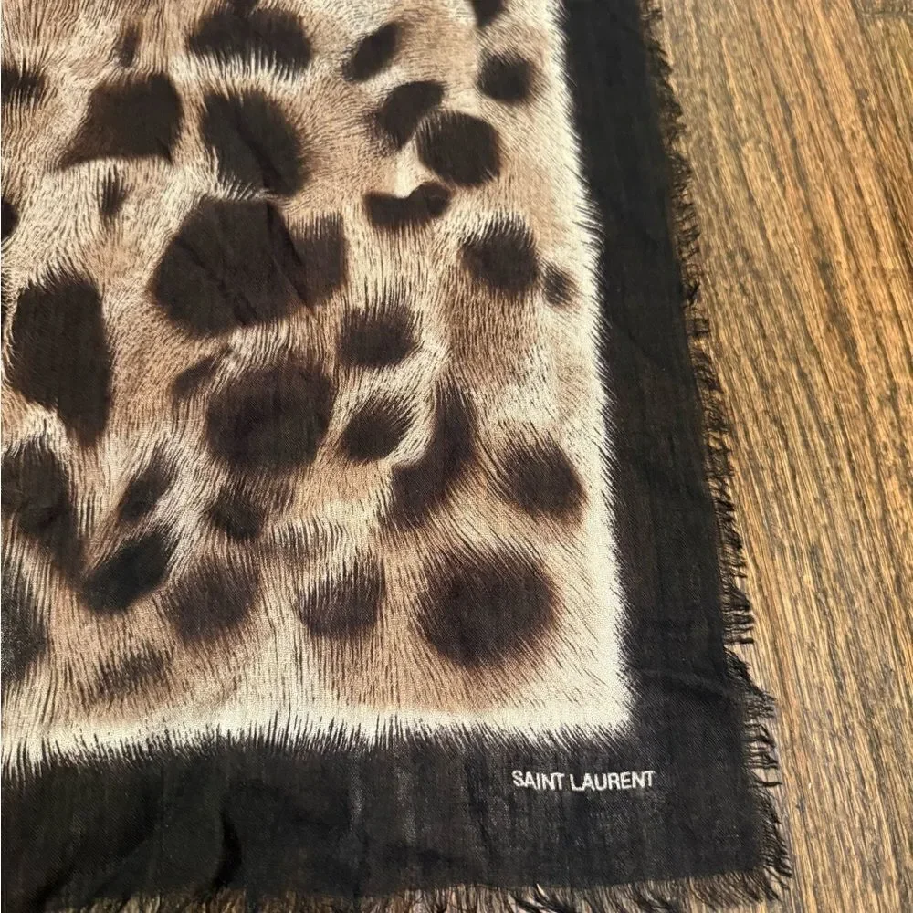 NWT Saint Laurent Square Snow Leopard Bandana In Wool